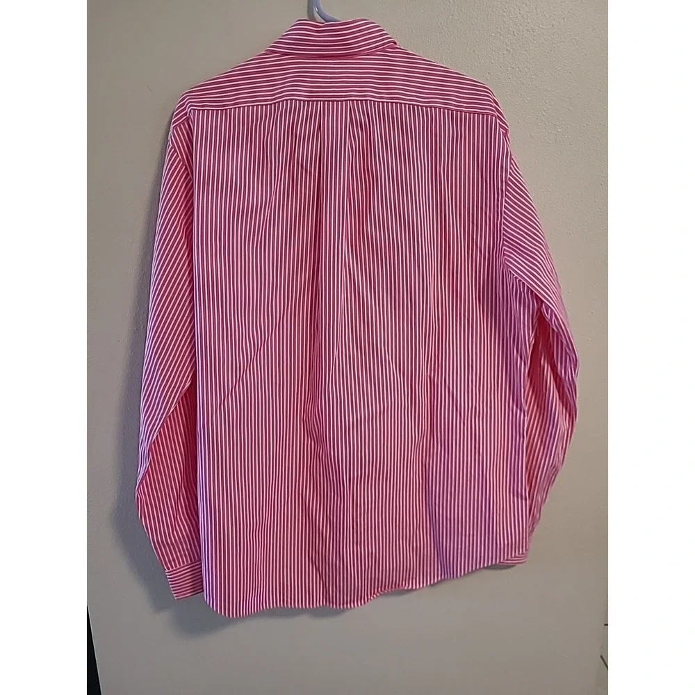 Y2K Ralph Lauren Polo Custom Fit Candy Stripe Button Down XLarge Pink White Logo